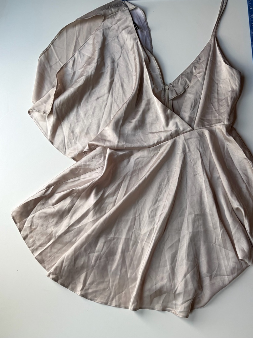 Women's Mini Dress in Light Beige - V-Neck Spaghetti Strap